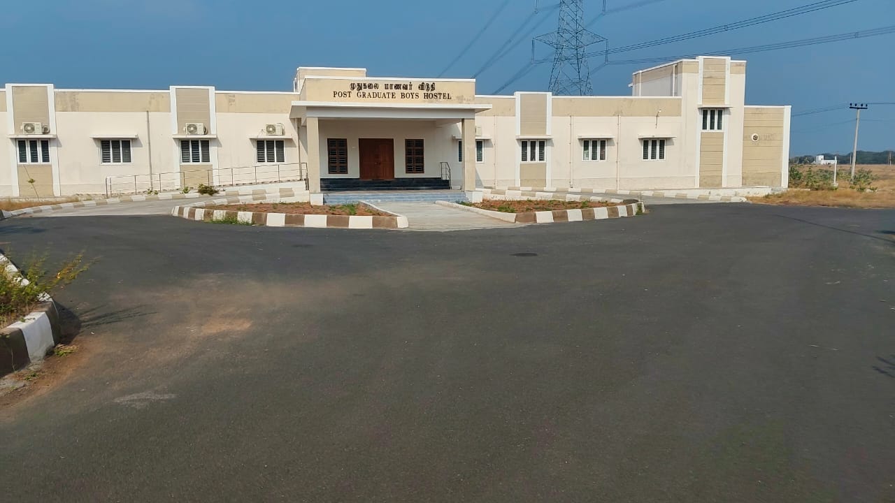 Modern hostel building exterior on campus
